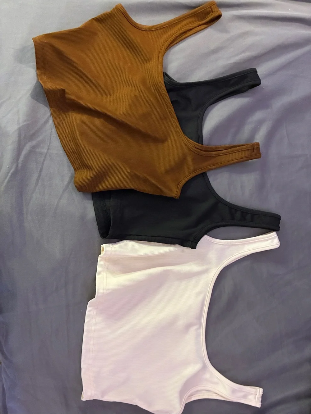 Ribbed Scoop Neck Crop Top Trio - Brown, Black, White